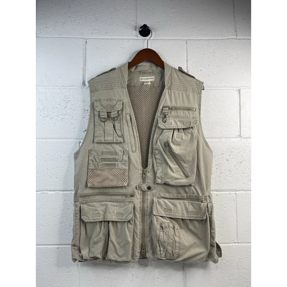 VTG Banana Republic Men's Safari Utility Vest Multi-Pocket Tactical Outdoors‎ M